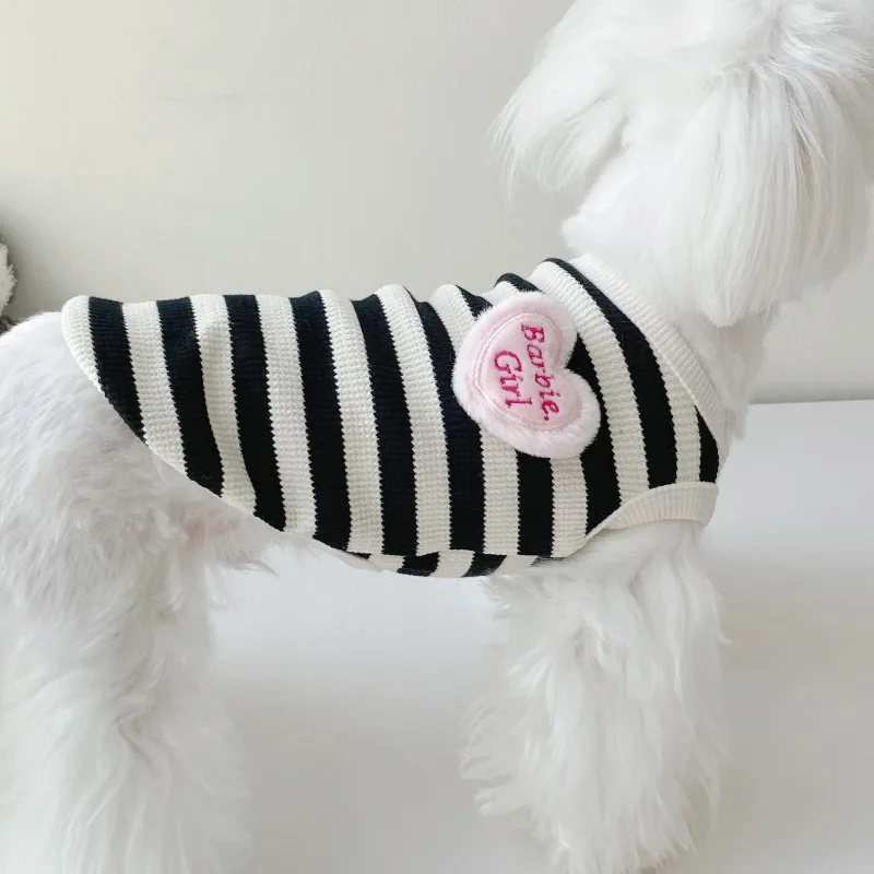 Summer Cotton waffle Pet Dog Clothes Black and White Striped Bottoming Shirt Pet Cat Puppy Vest  Puppy Clothing Dog Costume