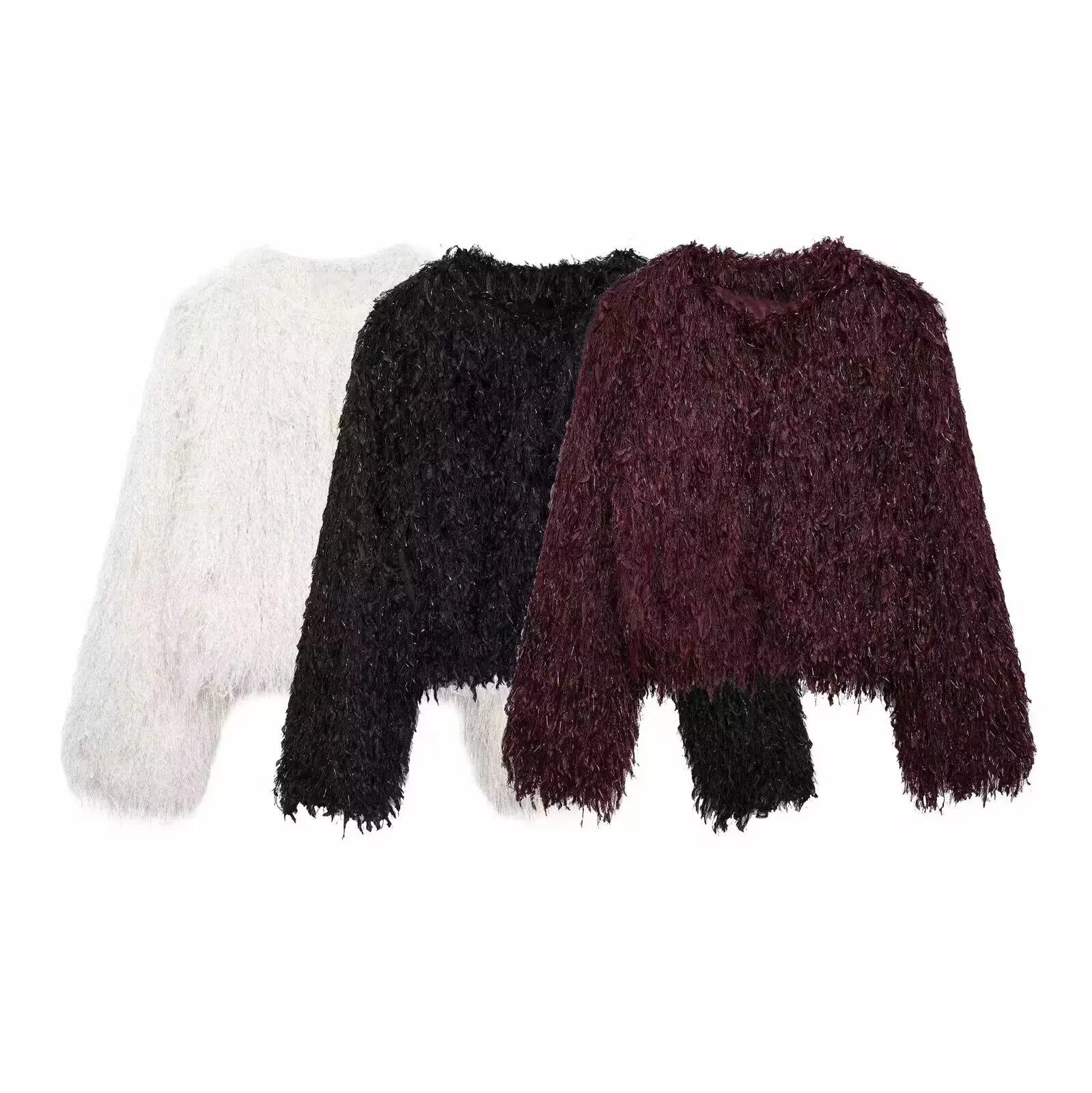 

ZBZA Faion Metal Trim round Ne Jaet Women's Street Sle Long Sve Polyester Fiber Color Autumn New Arrival