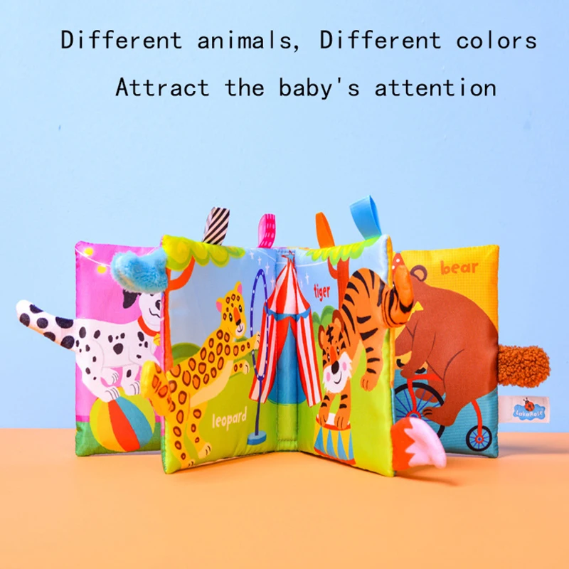 Montessori Baby Animal Tail Cloth Book Tear Can Bite Book Early Education Infant Cognitive Toys for 0-3 Years Old