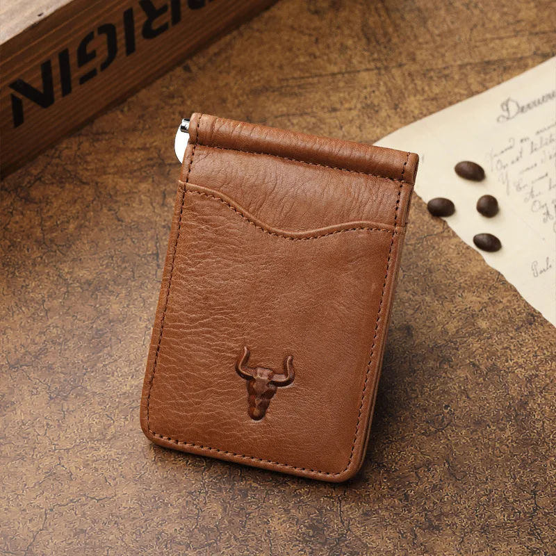 Bolso de mano corto de cuero genuino para hombre, monedero de mano dorado, tarjetero de piel de vaca multifuncional, billetera de cuero nueva