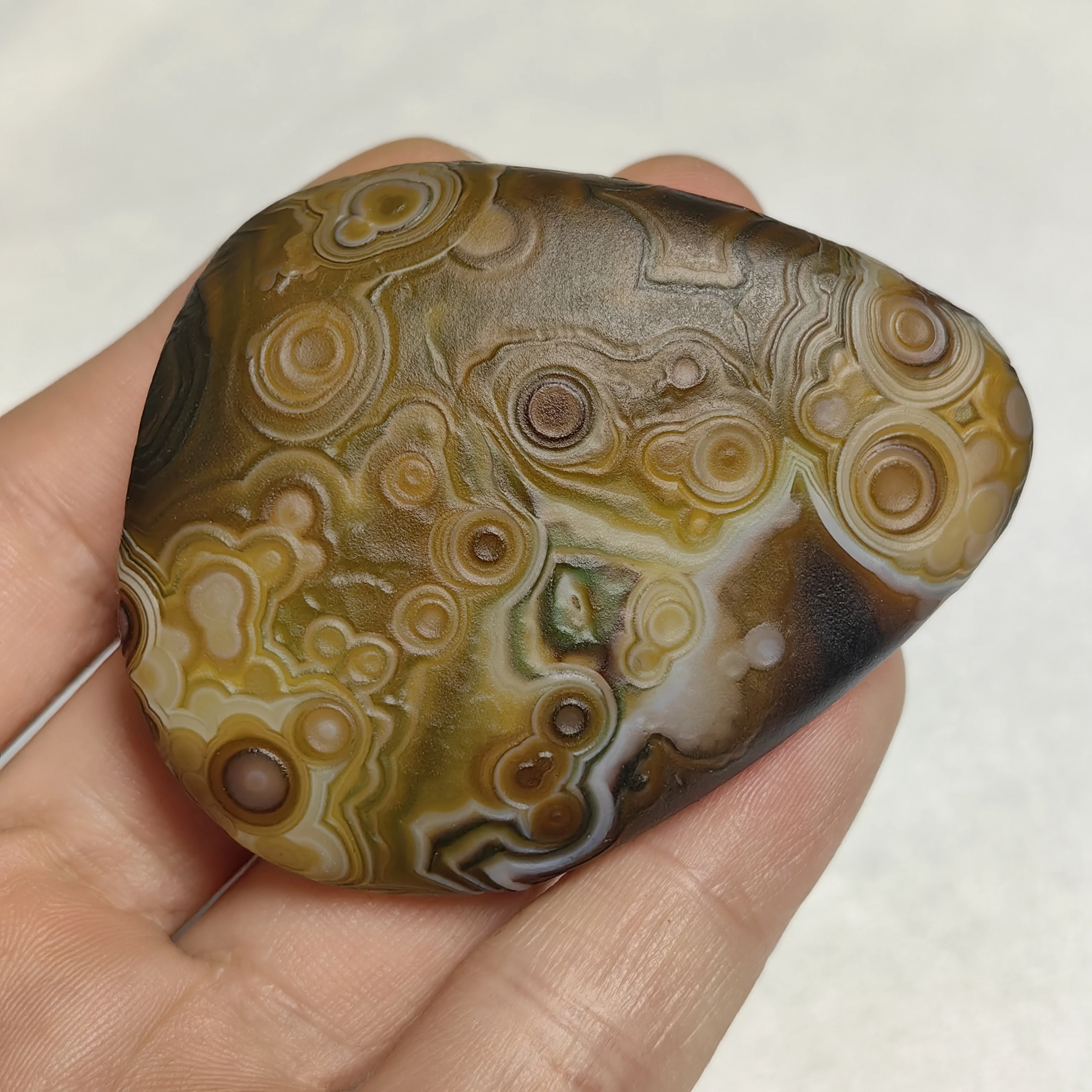 Natural Gobi Agate with Eye Texture Pattern  , Palm Stone Mineral Specimen, Unpolished Raw Rock for Collection & Desk Decor - view 4
