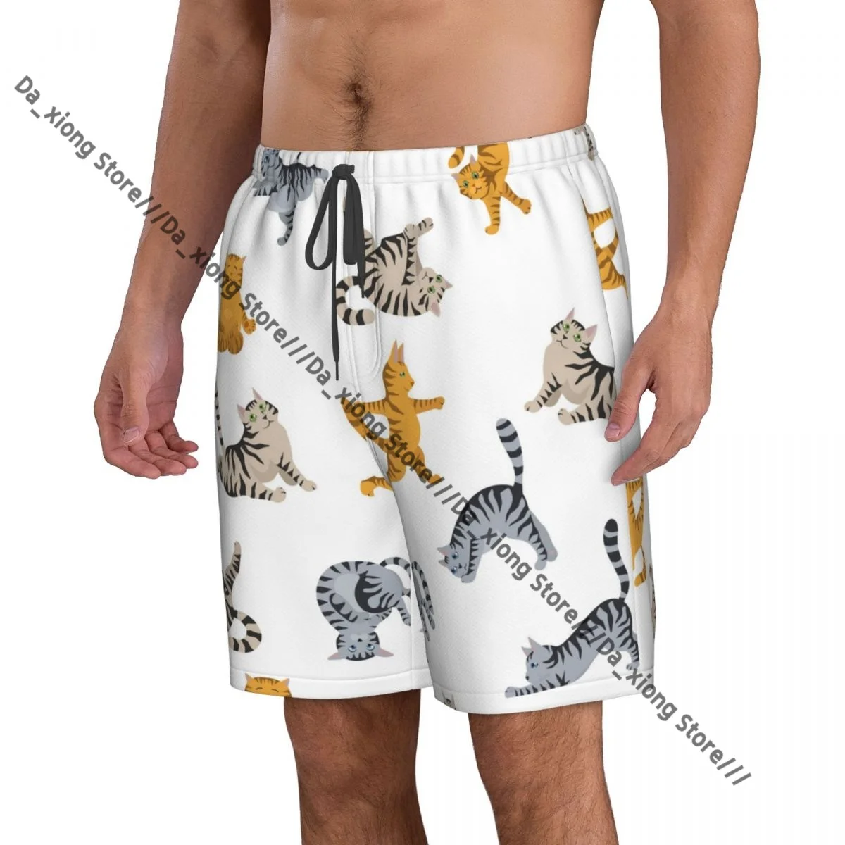 Cats With Different Yoga Poses Quick Dry Swimming Shorts For Men Swimwear Swimsuit Trunk Bathing Beach Wear
