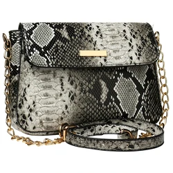 YYW PU Leather Crossbody Bags Female New Fashion Small Snake Print Flap Shoulder Messenger Bag for Women Girls Square Chain Bag