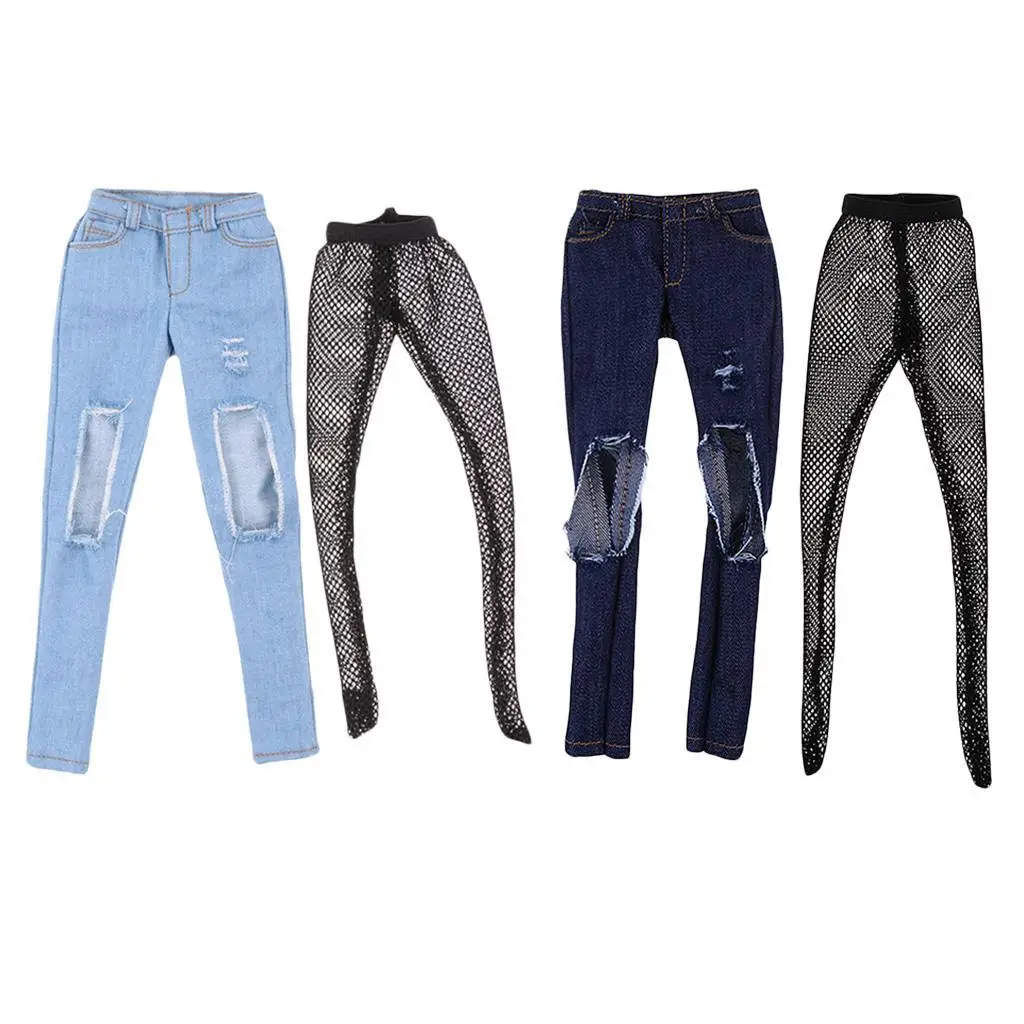 Calça jeans rasgada feminina para boneca, 12 polegadas, kumik figura, 1/6