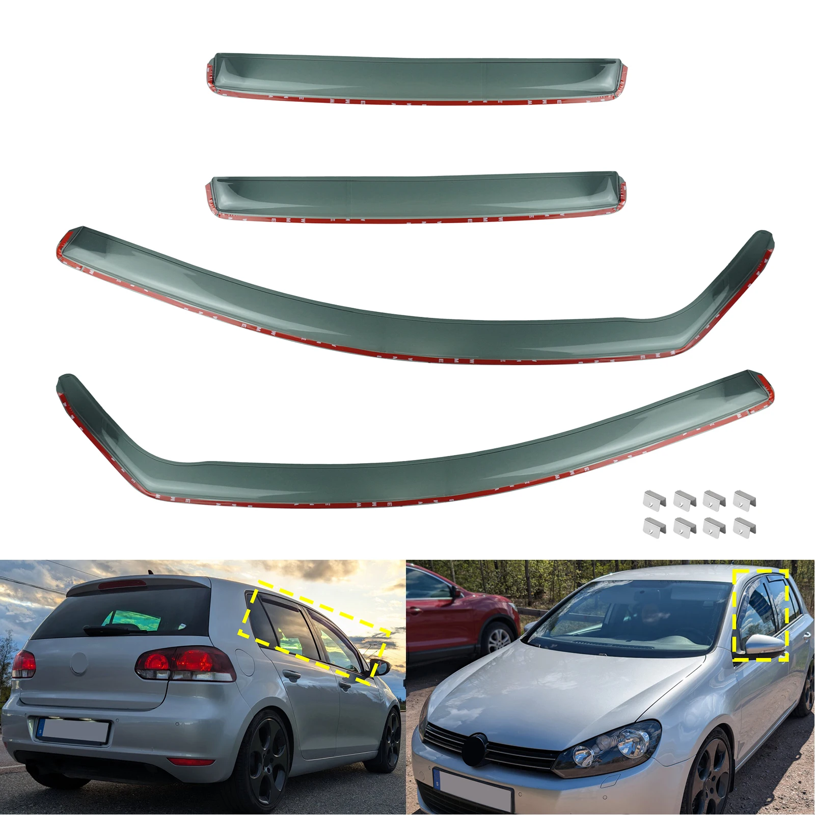 4 stuks Tint Zijruit Wind Regen Zon Beschermers Deflectoren Beschermfolie Thee Transparant Voor VW Golf MK6 VI 5K1 Hatchback 2008-2012