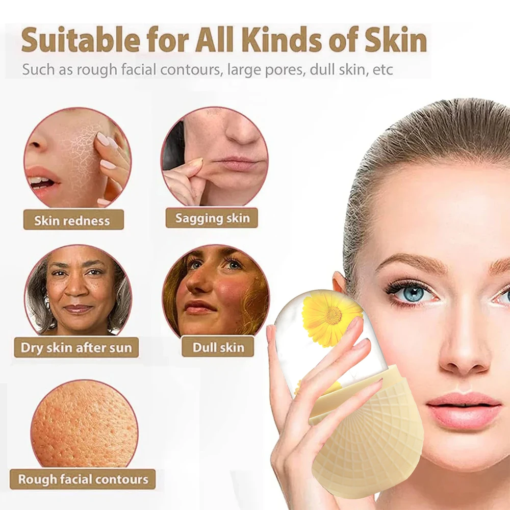 Face and Eyes Ice Roller with Silicone Ice Mold – Cooling, Firming Facial Skin Tool, Leak-proof & Reusable for Facial Care
