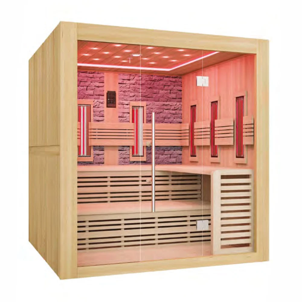 Indoor Low EMF Far Infrared Full Spectrum Sauna Room Solid Wood Raw Color Hemlock Wood Sauna Room Infrared Sauna