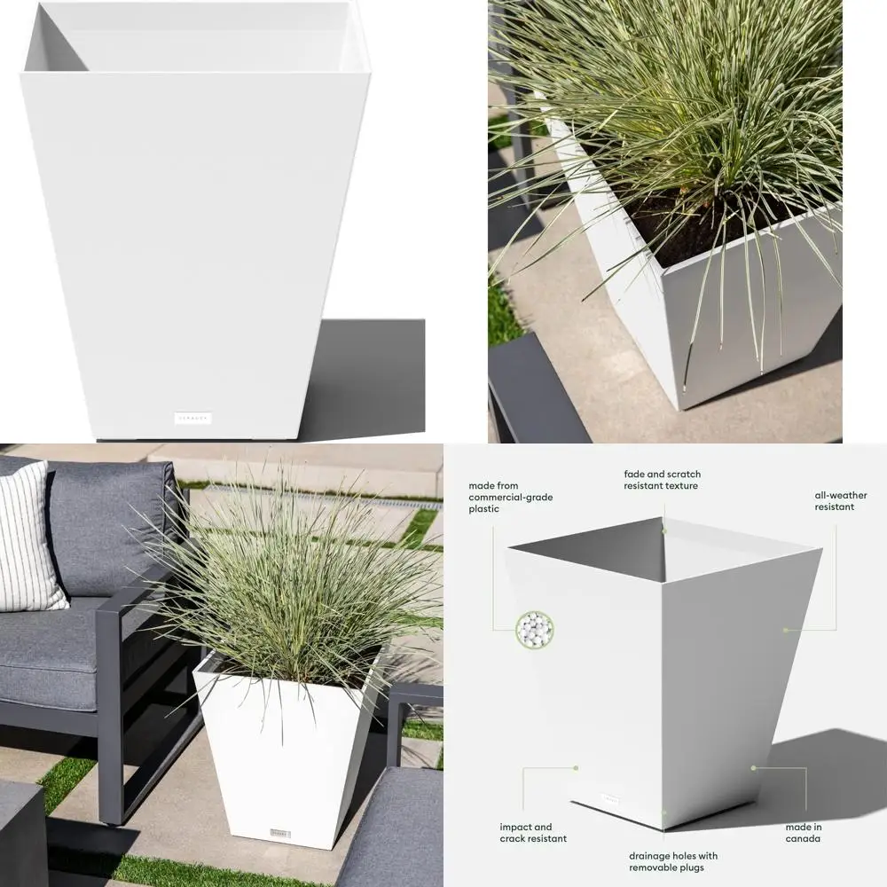

Large Durable Plastic Planters for Indoor and Outdoor Use - All-Weather Resistant with Drainage for Porch and Patio
