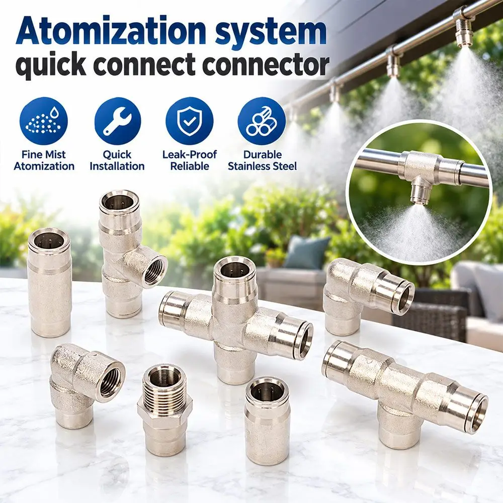 9.52mm High Pressure Misting System Connector Atomizing Nozzle Adapter Tee Connector Nozzle Adapter Elbow Connector