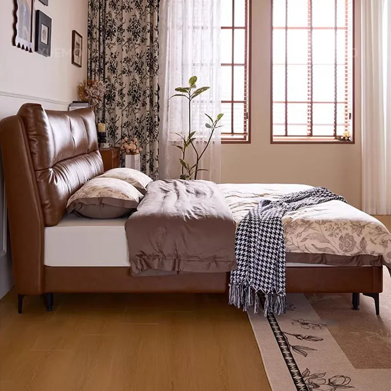 

Loft Frame Bed Double Full European Simple Sleeping Space Saving Leather Bed Headboards Design Muebles Lounge Suite Furniture