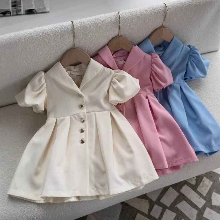

2025 New Russian Girls Cotton Spring and Autumn French Temperament Dress Short Sleeve Cardigan Princess Dress