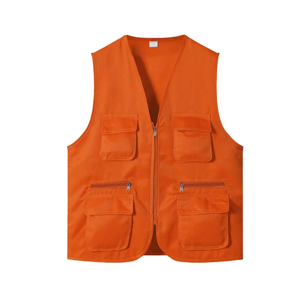 Solid Color Multiple Pockets Vest Unisex Fishing Cargo Coat Female Male Work Vest Coat Work Waistcoat Volunteer Vest Jacket