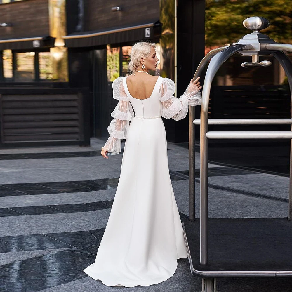 Modern Strapless Wedding Dresses Exquisite Bridal Gowns Court Train Full Sleeve New Vestido De Novia Modern New Robe De Summer