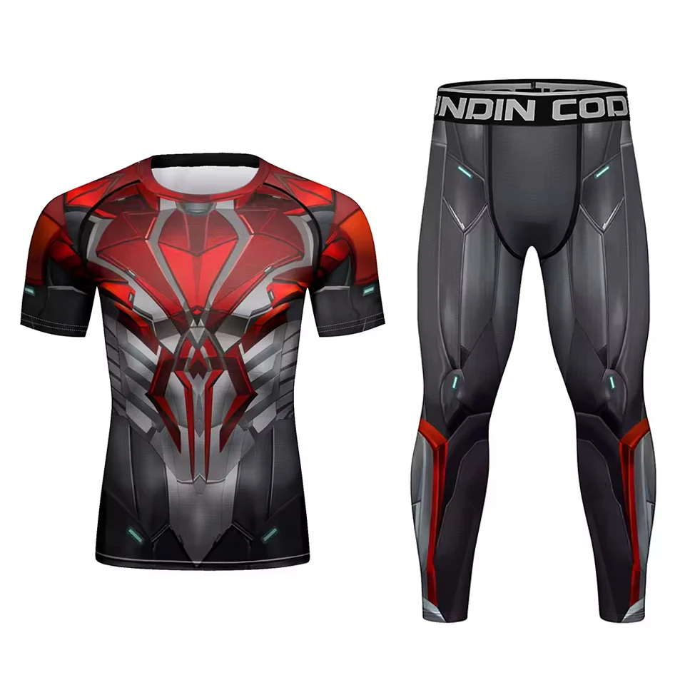New Men's Boxing Kimono Jiu Jitsu Mma T-shirt+Pants Set Sport Boxing Legging Bjj Rashguard for Men Gym Clothing Boxeo Sportswear
