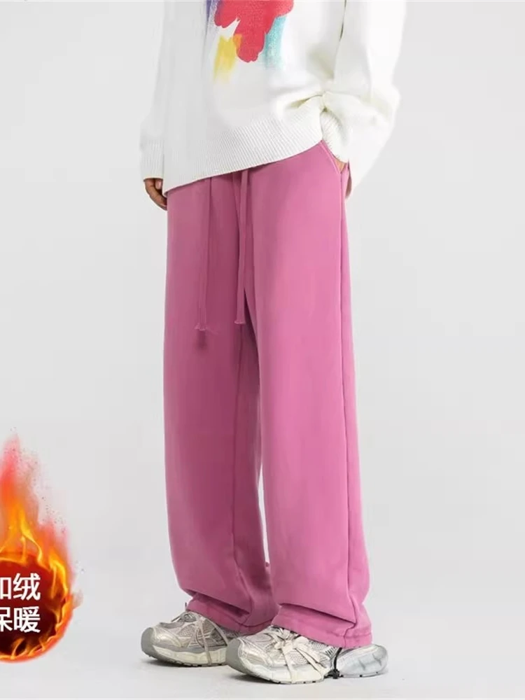 

Thiened Fce Men's Autumn Winter Wide Leg Casual Pants Loose Drapey Straight Cut Sweatpants Faionable Vintage Sle