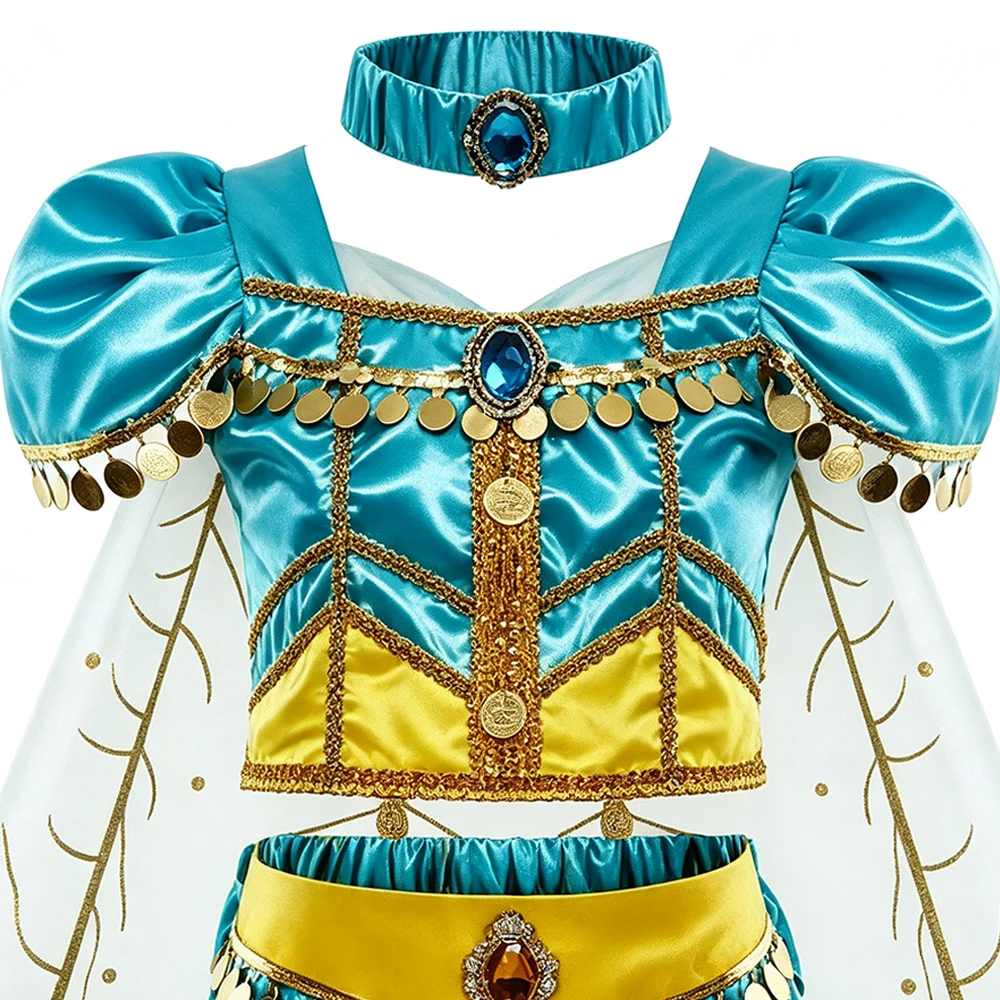 Mädchen Jasmin Kostüm Arabische Prinzessin Kleid Kinder Geburtstag Party Weihnachten Faschingskostüm Baby Jasmin Cosplay Kleidung – Detail 4