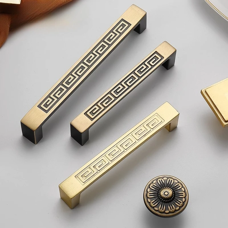 2pcs Brass Kitchen Drawer Handles New Chinese Style Golden Furniture Handles Brass Knob for Drawers Dresser Home Accessories