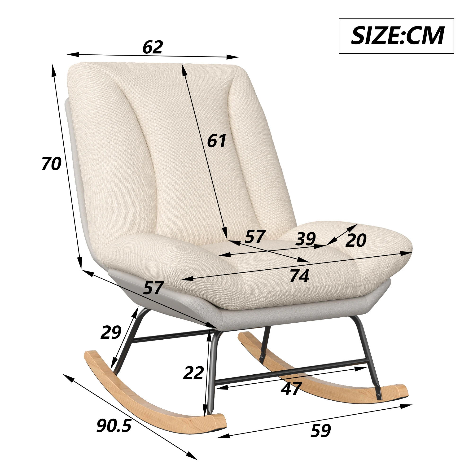 Comanlai Minimalistische Loungestoelen, Schommelstoelen met verstelbare rugleuningen, Leesstoelen, Stoelen met gestoffeerde rugleuningen