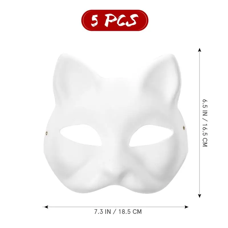 5pcs DIY Blank Masks Fox Mask Unpainted Masquerade Masks Blank Paper Masks Halloween Cat Masks Party Cosplay Accessories