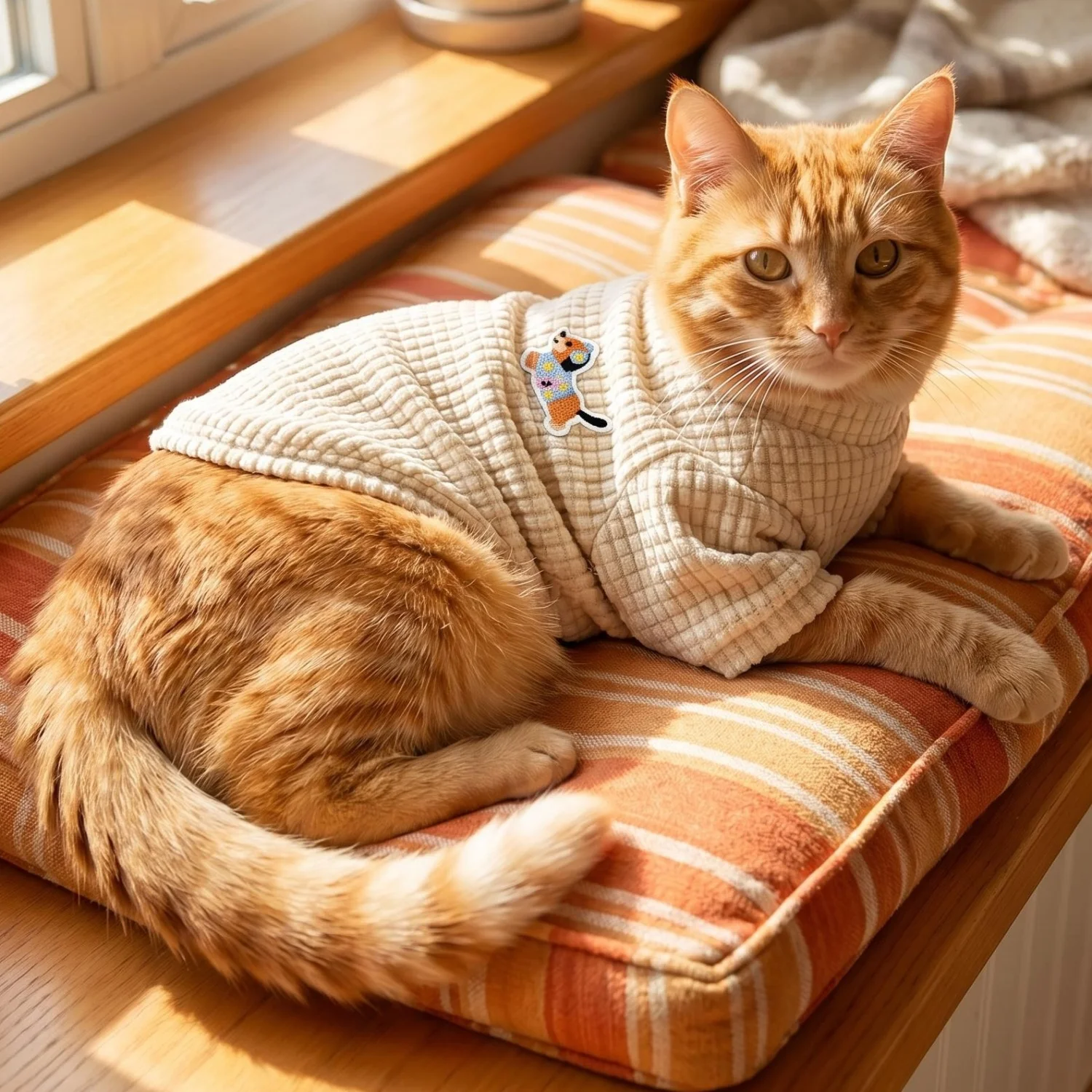 1PC Sweat-shirt pour chien texturé gaufré kaki avec patch mignon, manteau chaud pour chien pour la promenade quotidienne en intérieur, vêtements pour animaux de compagnie