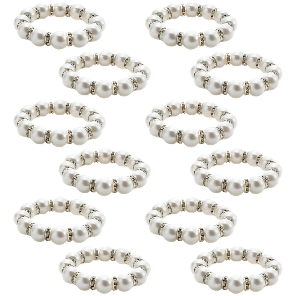 

12pcs Pearl Napkin Rings Set Decorative Metal Buckle Holders Table Decoration Wedding Flowers Reusable Elegant