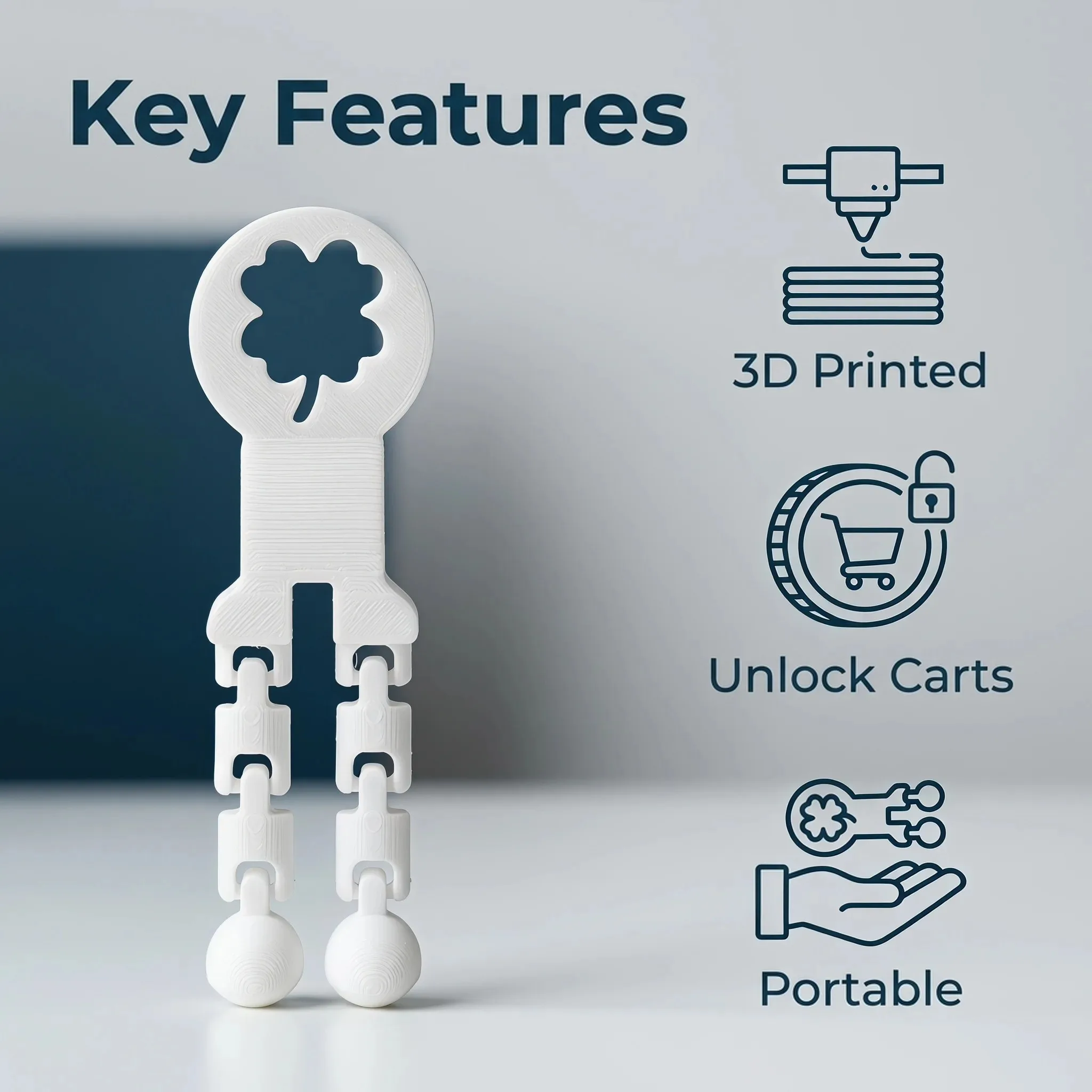 3D Printed Shopping Cart Token Keychain, Portable Trolley Unlock Tool, Multipurpose Decorative Key Ring Cute Gift