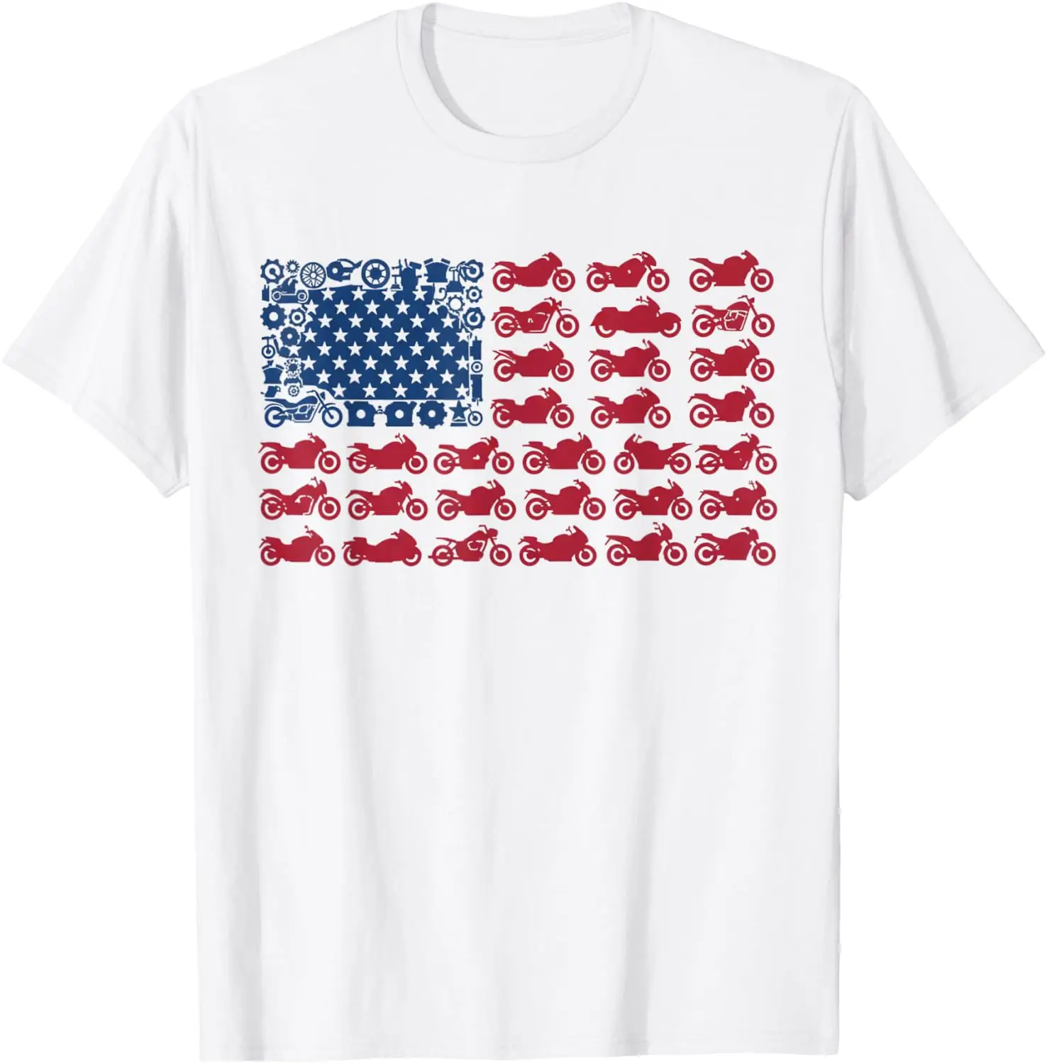 Funny Vintage American Flag Motorcycle 4Th Of July T-Shirt 100% Cotton Trendy Y2K Short-Sleeve Tee-Soft, Quick-Drying,