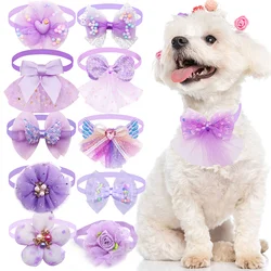 10pcs Pet Dog Bow Collar Adjustable Dog Cat Bows Collar Lace Bling Necktie for Small Dog Accessories Puppy Grooming Supplier