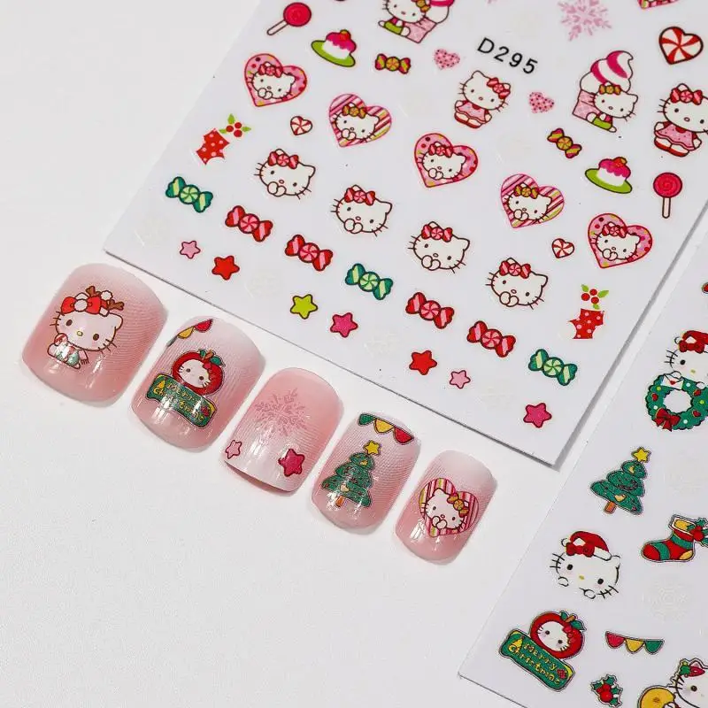 1 buah stiker kuku Sanrio Hello Kitty stiker dekorasi kuku tahan air stiker kuku Anak perempuan DIY liburan stiker kuku hadiah siswa