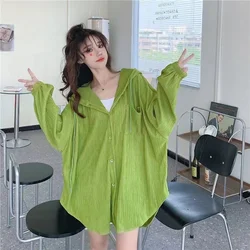 Lazy Style loose fit Sun Protection shirt for women's summer Beach Thin Anti-UV shirts woman Korean All-Match Knitted Sunscreen