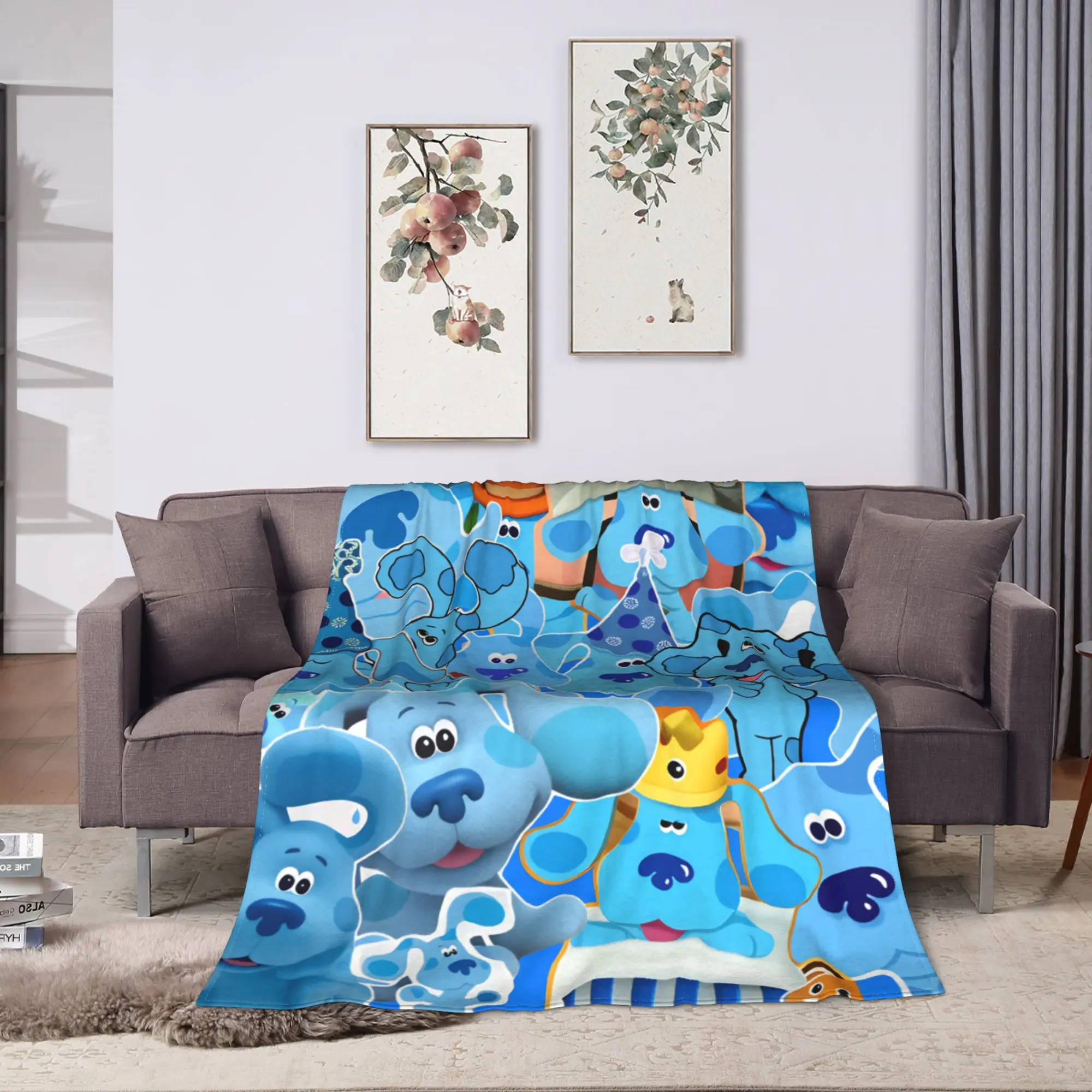 Soft Warm Blanket Airplane Travel Blue's Clues Collage Throw Blanket Cartoon Flannel Bedspread For Couch Chair Sofa Bed Sofa Bed