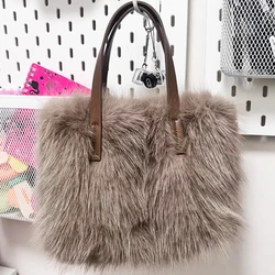 Korean Casual Faux Fur Bags For Womens Luxury Designer Handbags Purses 2024 New In Imitation Rex Rabbit Fur Comfortable Shoulder