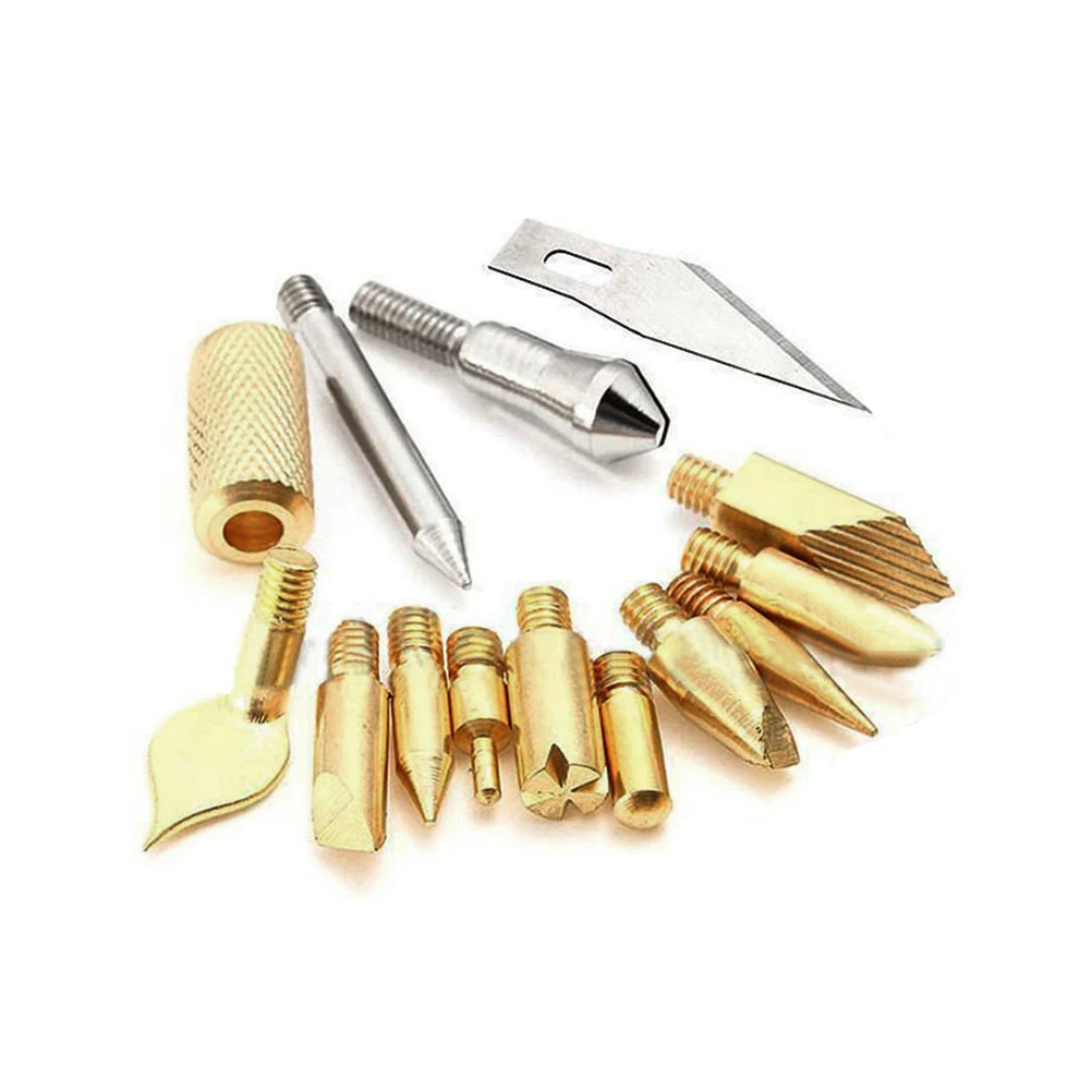 23PCS Copper Soldering Iron Tip for Handmade Woodworking Sealing Single Line Decorate Pyrography DIY Tools Kit