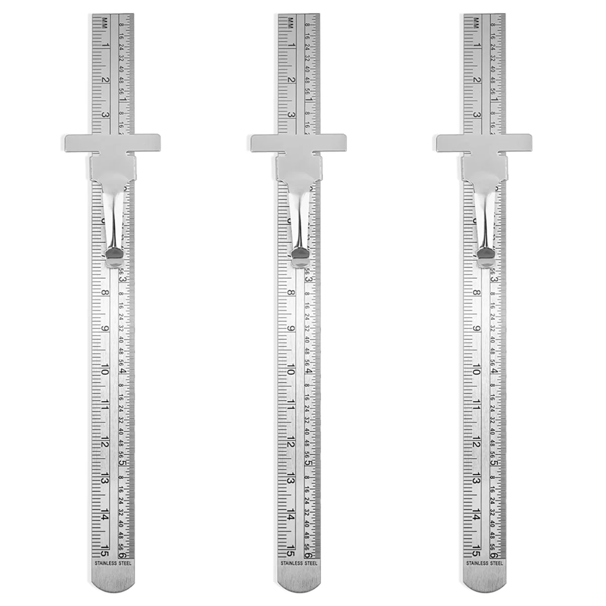 3-Pack Stainless Steel Ruler 15cm Metal Metric Ruler Set, Machinist'S Precision Millimeter Ruler, Measuring Tools