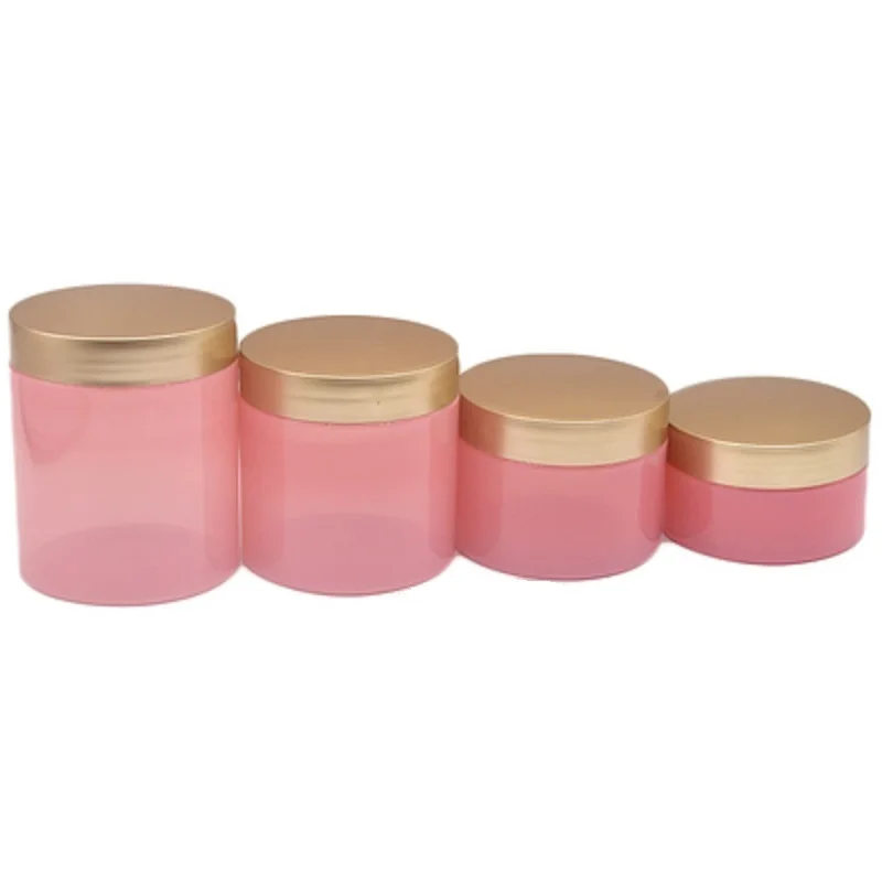 20Pcs Wide Mouth Refillable Bottle Cream Containers Plastic PET 100G 150G 200G 250G Pink Pots Gold Screw Lid Empty Cosmetic Jars