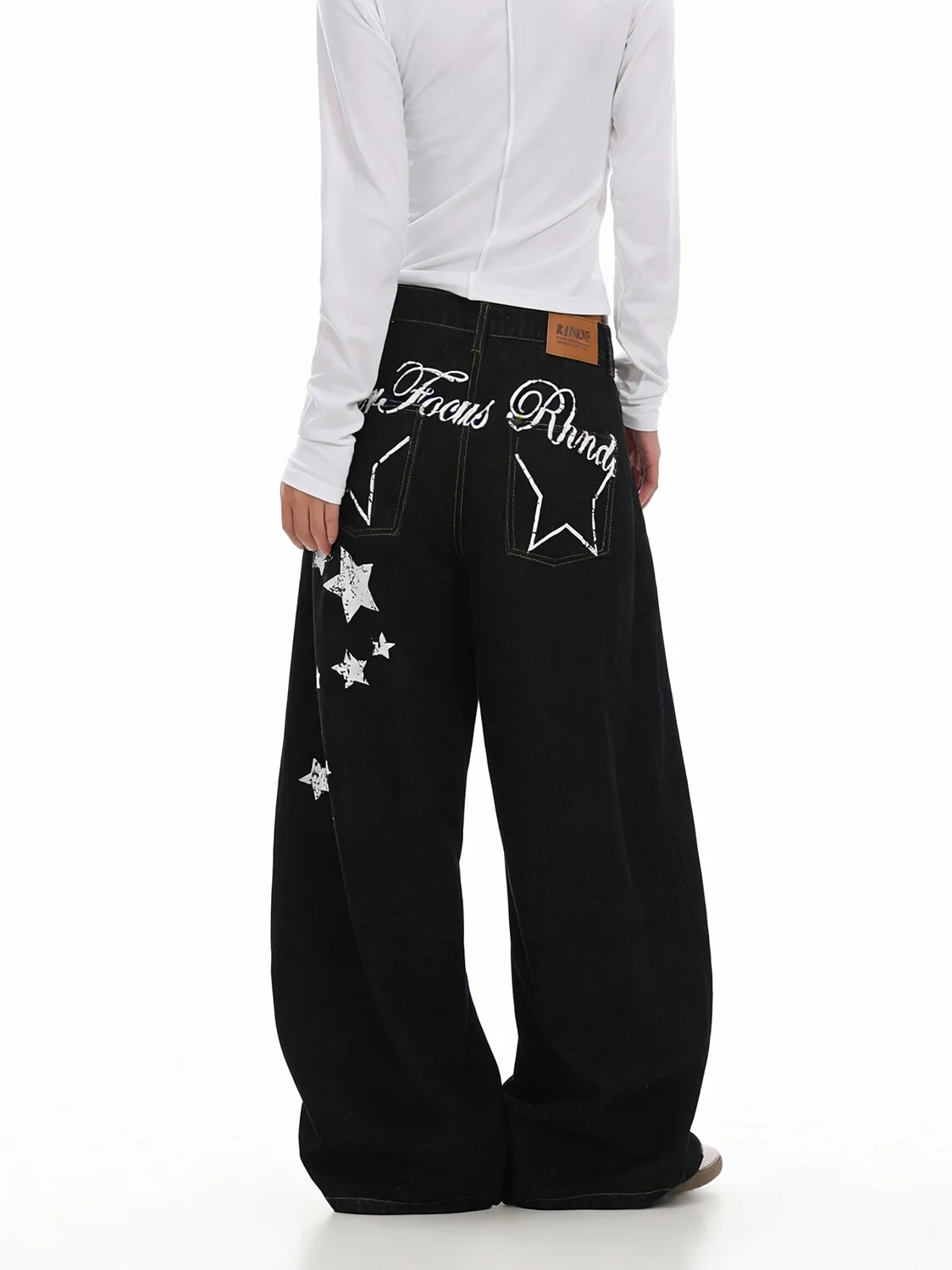 

Винтажные свободные прямые широкие брюки в пол с принтом звезд в американском стиле для женщин, модные джинсы