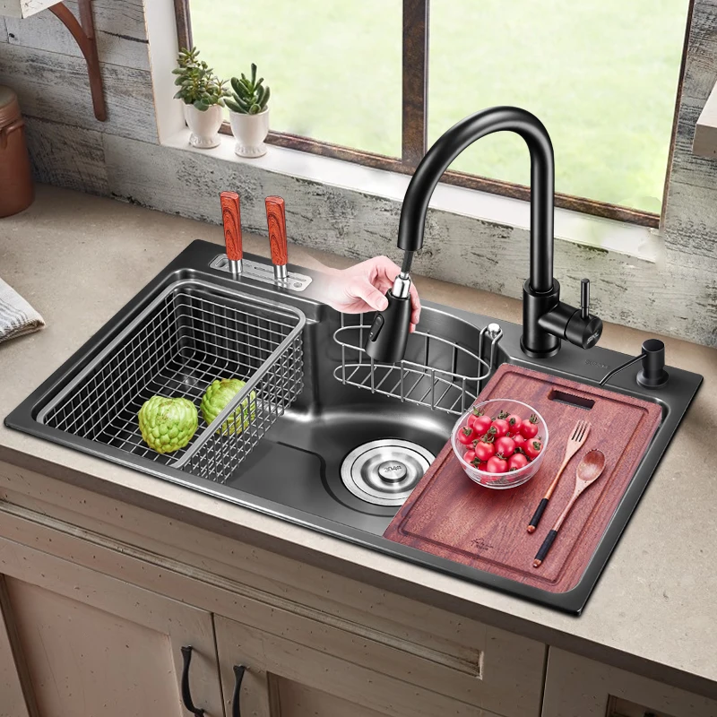 

Черный Многофункциональный утолщенный кухонный аппарат для мытья посуды из нержавеющей стали с одним слотом