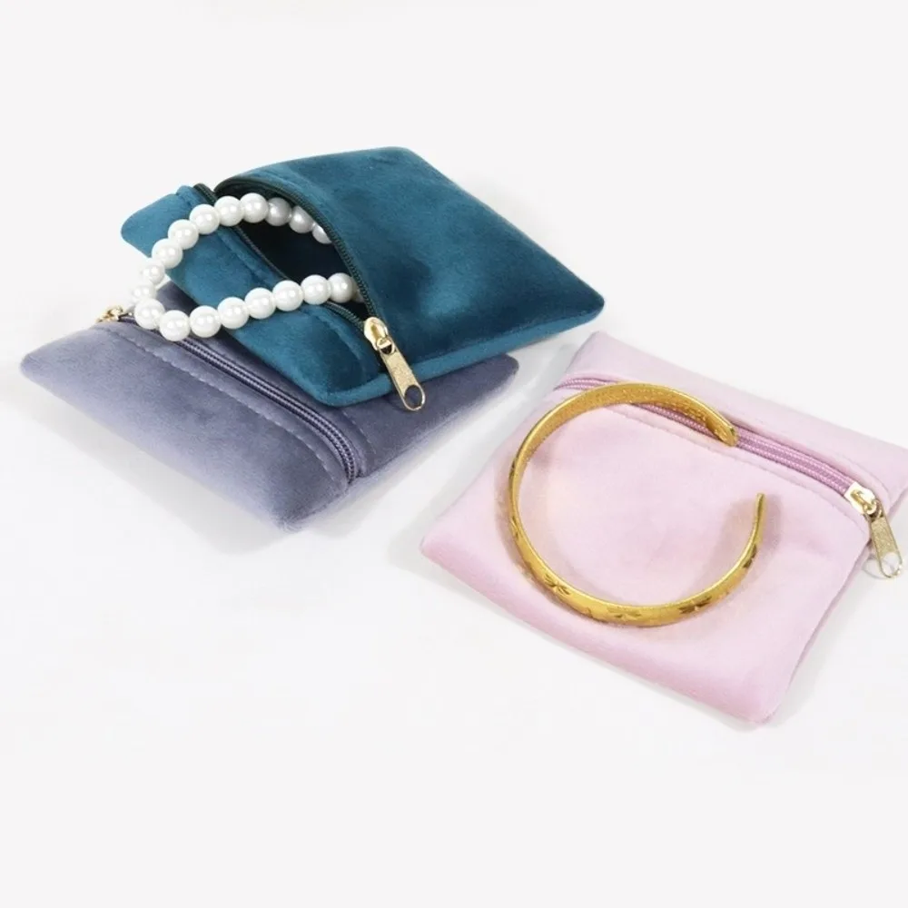 Soft Velvet Jewelry Bag Double-Sided Portable Double-Sided Velvet Bag Dust Proof Zipper Closure Jewelry Storage Bag Ring Storage