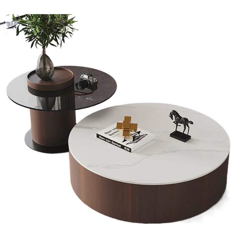 

Italian minimalist solid wood round coffee table, light luxury for home use, small apartment tea table, simple and modern