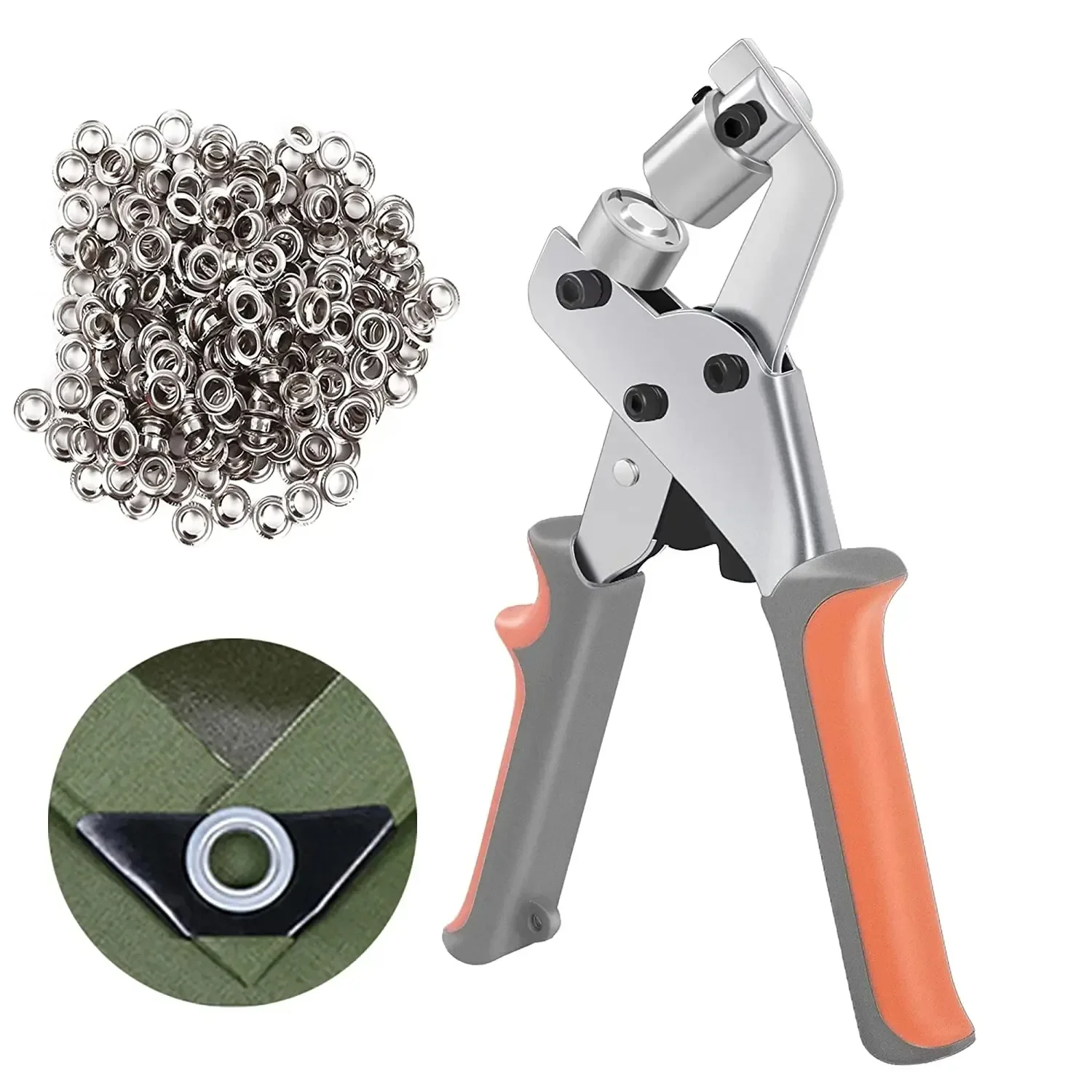 Grommet Tool Kit Handheld Hole Punch Pliers Portable Grommet Hand Press Machine Manual Puncher W/ Silver Grommets Of 10mm