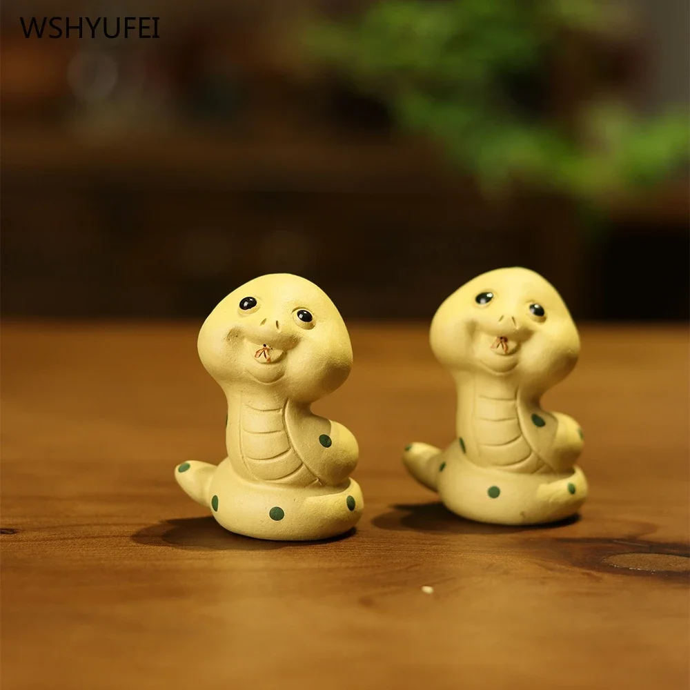 Purple Clay Pet Little Snake Handmade Cute Small Flower Snake Tea set accessories Tea table decorations Tea playing 1pcs