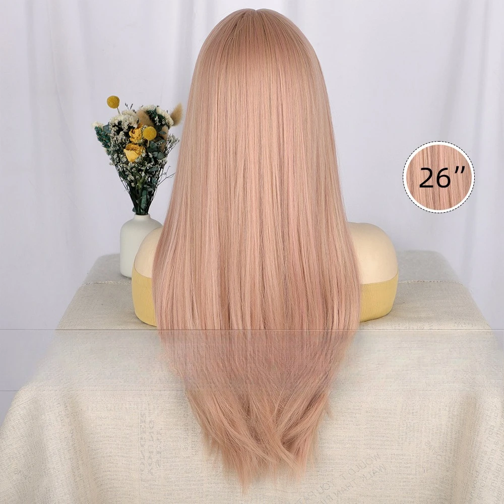 女性のファッションロングストレートヘア合成かつら自然に通気性のある高温シルク化学繊維ヘッドギア