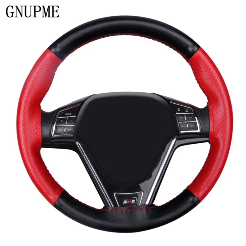 Car Steering Wheel Cover Genuine Leather Cowhide Braid With Needles Thread Car-Styling 38CM DIY Automobile Interior Accessory