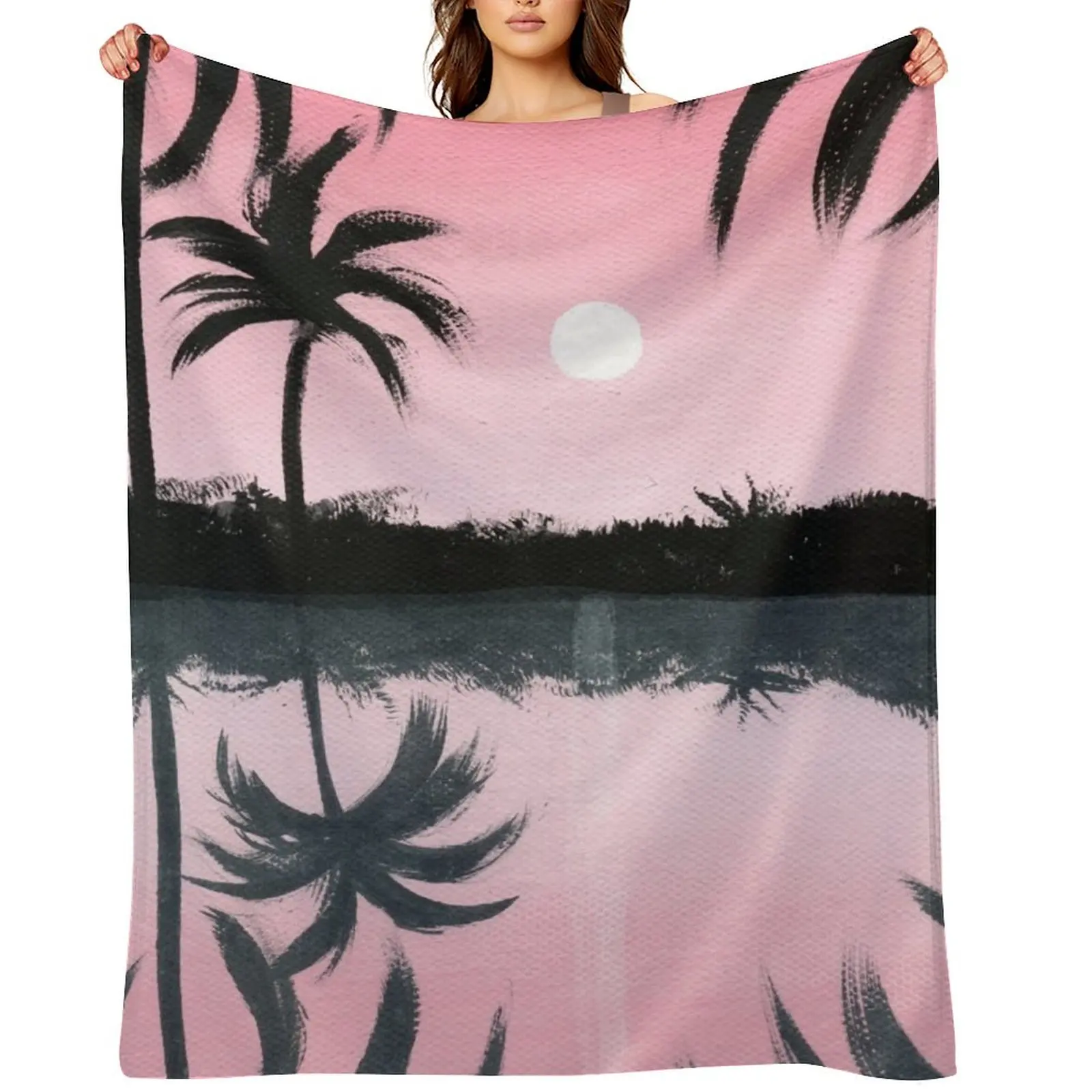 

Pink Palm Trees Throw Blanket Soft Plaid Decorative Sofa Comforter Loose Blankets
