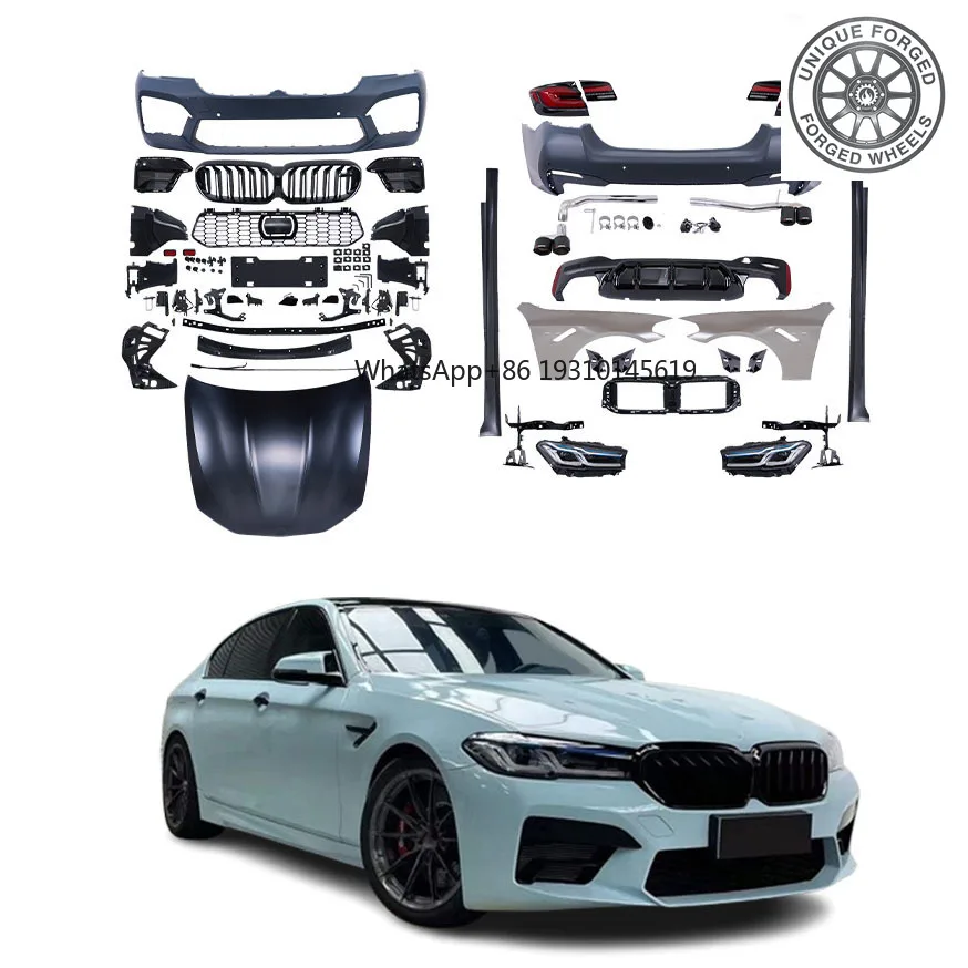 26 Style Yiku For 2010-2018 BMW 5 Series F10/F18 Body Kits PP Material 2021 G38 M5 Front Bumper Hood Side Skirts Taillights Bolt