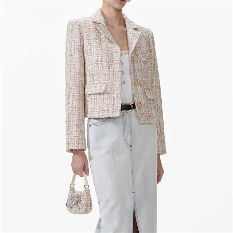 New autumn and winter mixed color woven tweed small Chanel style suit jacket y2k] high quality fashionable commuter short jacket