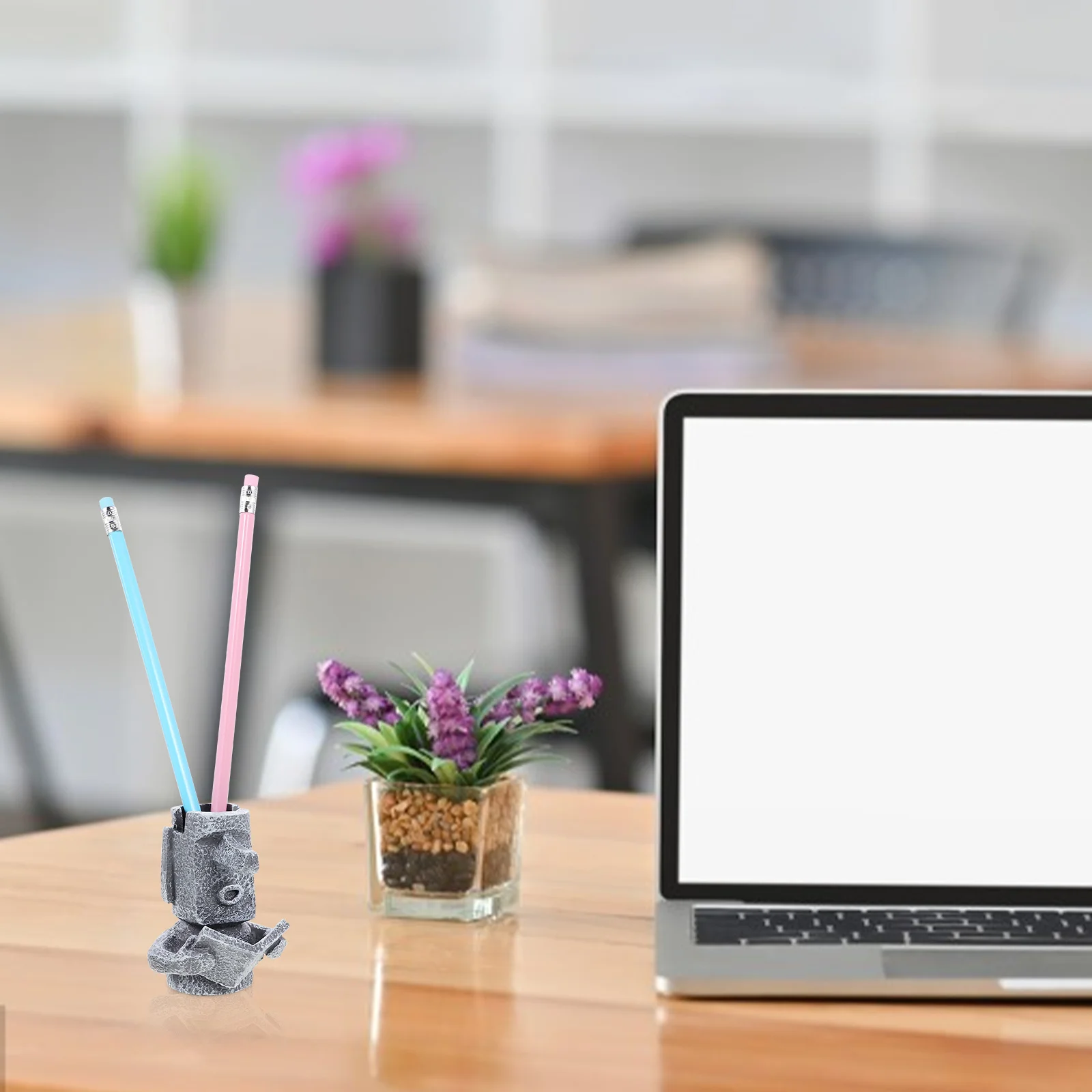 

1Pcs Moai Stone Figure Resin Pen Holder Eyeglasses Rack Desktop Organizer Stationery Container Creative Office School Decoration