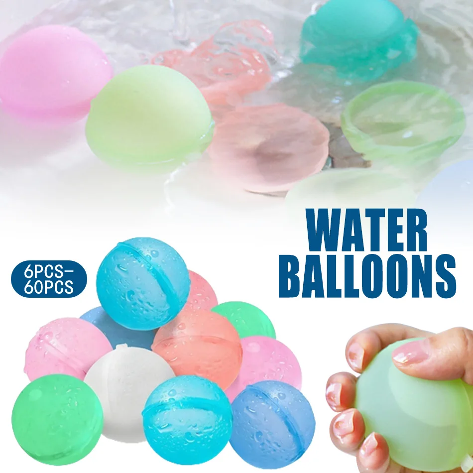 6-60P New Reusable Water Balloons Refillable Water Balloon Quick Fill Self Sealing WaterBomb Splash Balls Swimming Pool