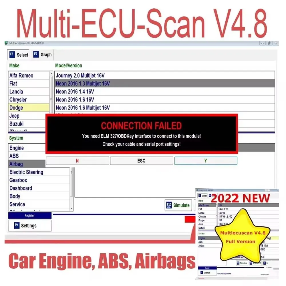 

Software Multi Ecu Scan 4,8 para Fiat conector, datos de reparación de automóviles, trabajo con ELM327 Mult/iEcu/Scan V4.6 4,7,