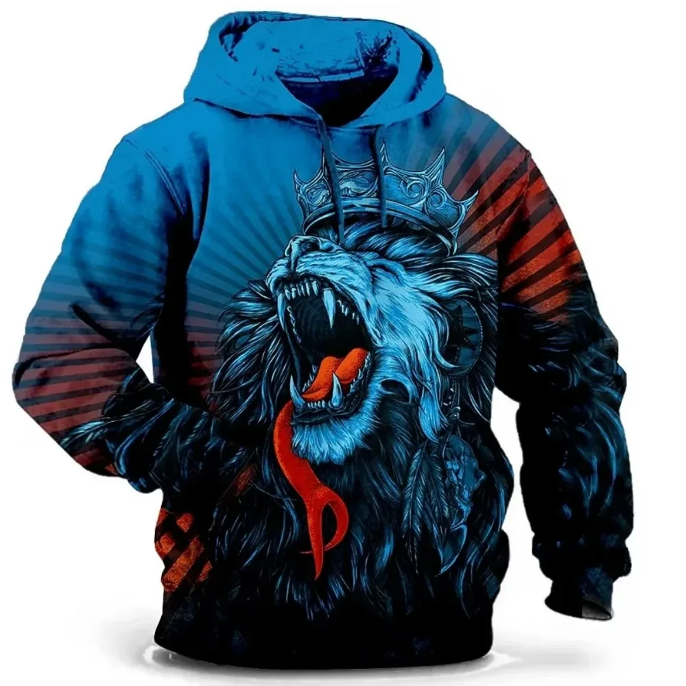 Sweatshirts for Men Animal Wolf 3D Print Hoodies Autumn Long Sleeved Top Casual Oversized Men's Clothing Street Photo Pullover